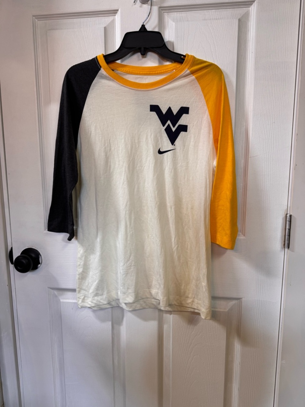 Nike White Tee with Yellow Trim and Black Swoosh